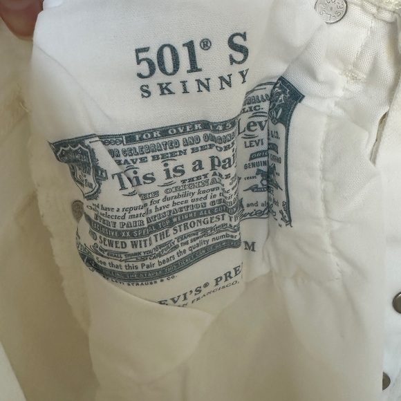 Levi’s 501 Women’s White Skinny Jeans, Button Fly Pants, Size Small - Picture 15 of 16
